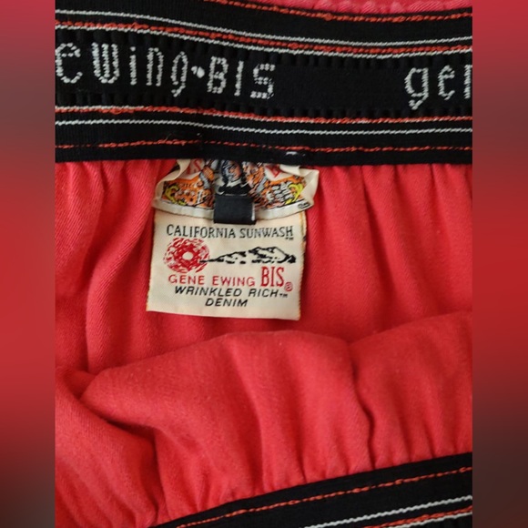 Vtg. Gene Ewing Bis California sun washed red Denim skirt med wrap style Pockets - Picture 6 of 11